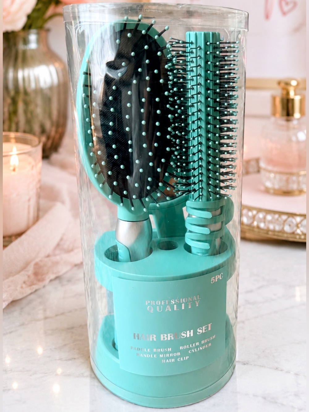 Mint Green 5-Piece Hair Brush Set. New in Box!